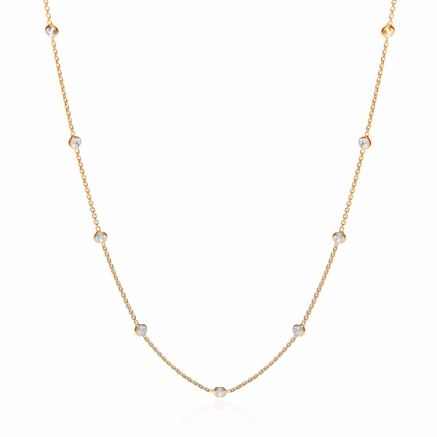 Gold Coated Rubover 11 Cubic Zirconia's Necklace 18" - Silver