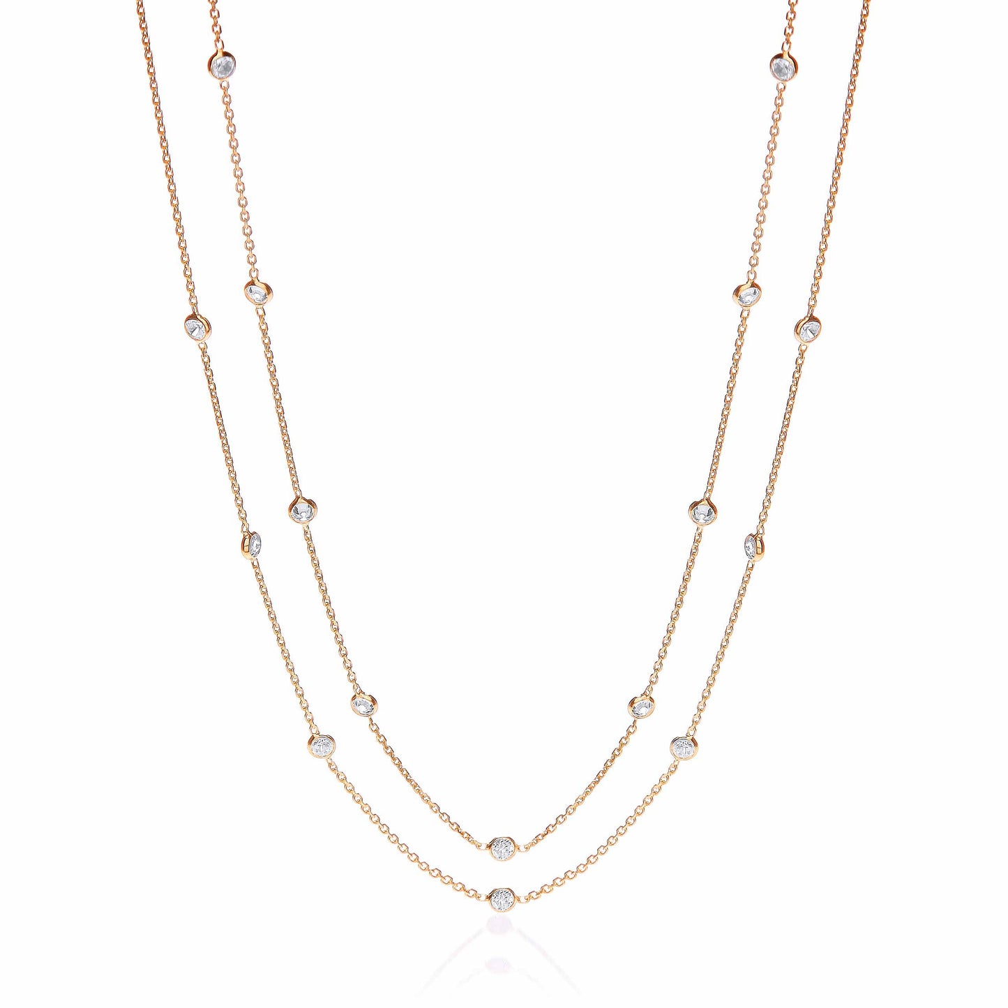Gold Coated Rubover 23 Cubic Zirconia's Necklace 38" - Silver