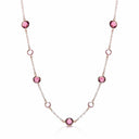 Purple, Pink Stones, Silver Rose Coated Necklace