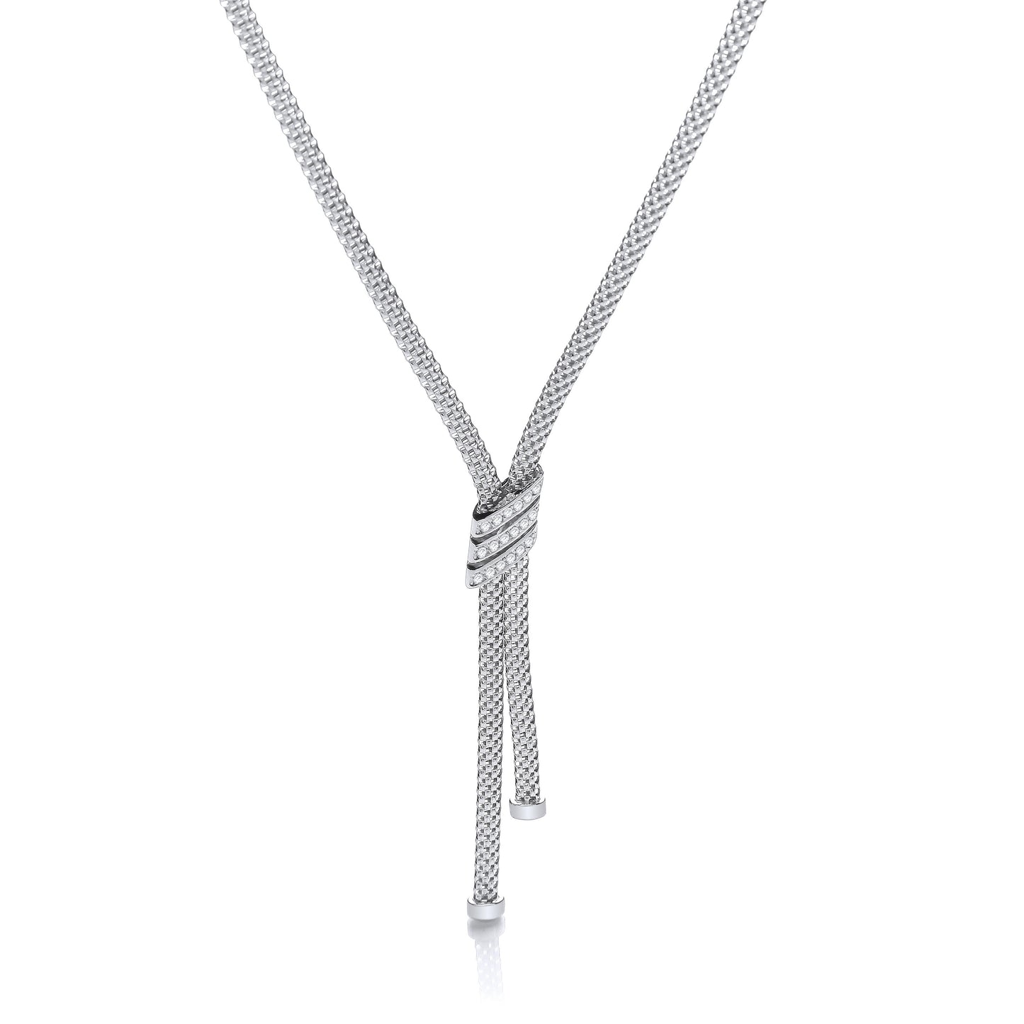 Necklace with 3 Stripes Cubic Zirconia's 17" - Silver