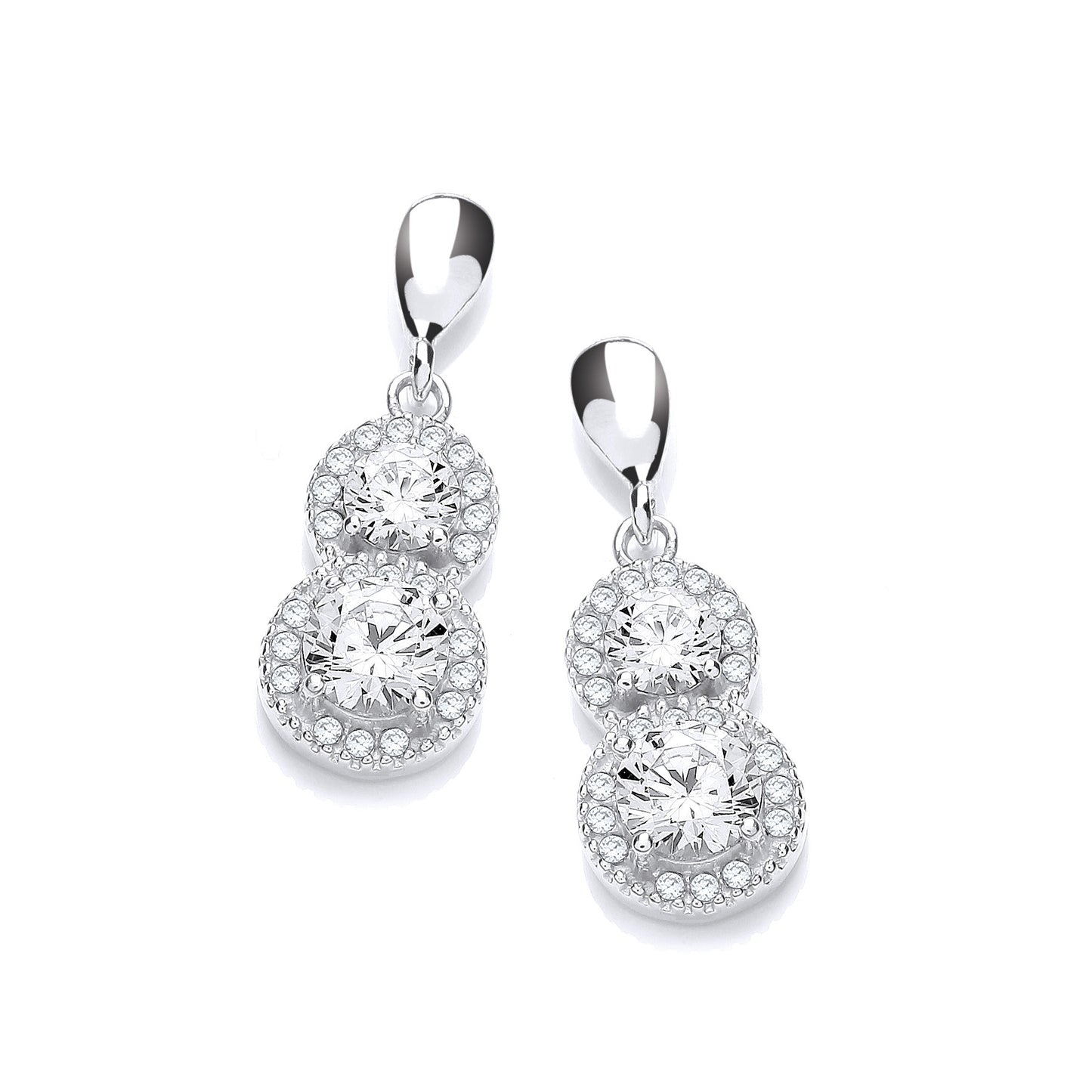 Micro Pave' White Cubic Zirconia Drop Earrings - Silver