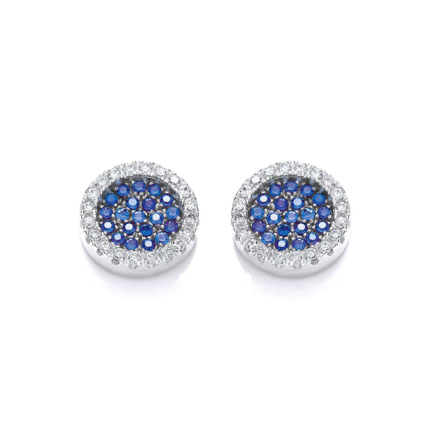 Micro Pave' Round Blue Cubic Zirconia Stud Earrings - Silver