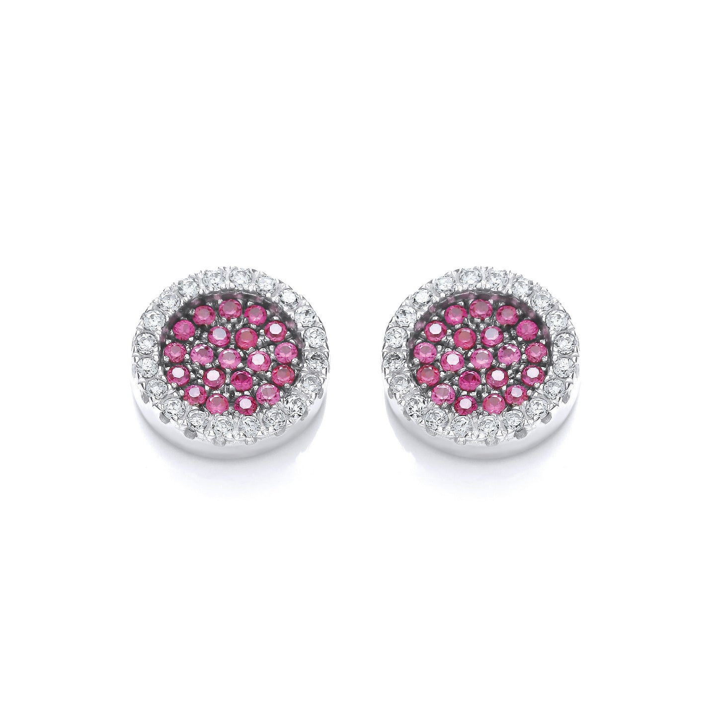 Micro Pave' Round Pink Cubic Zirconia Stud Earrings - Silver