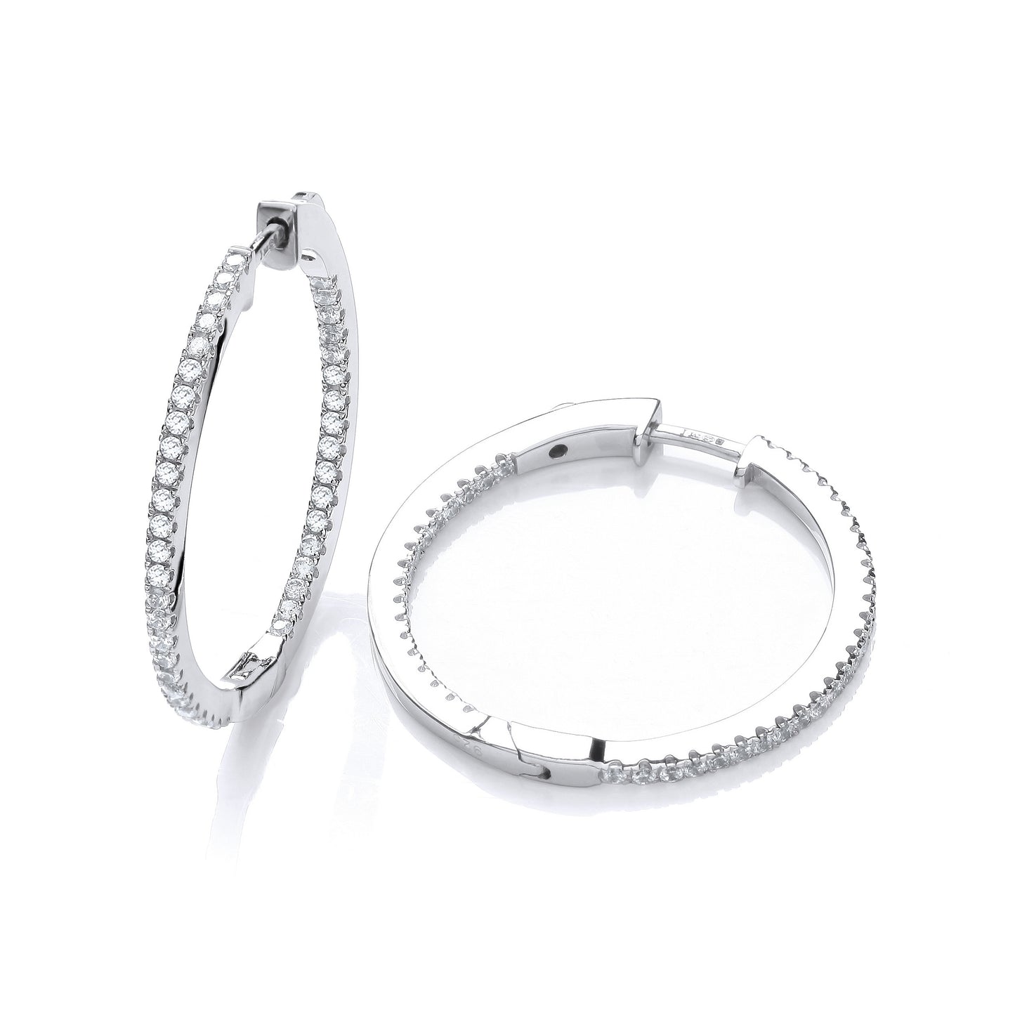 Micro Pave' Round Hoop Cubic Zirconia Earrings - Silver