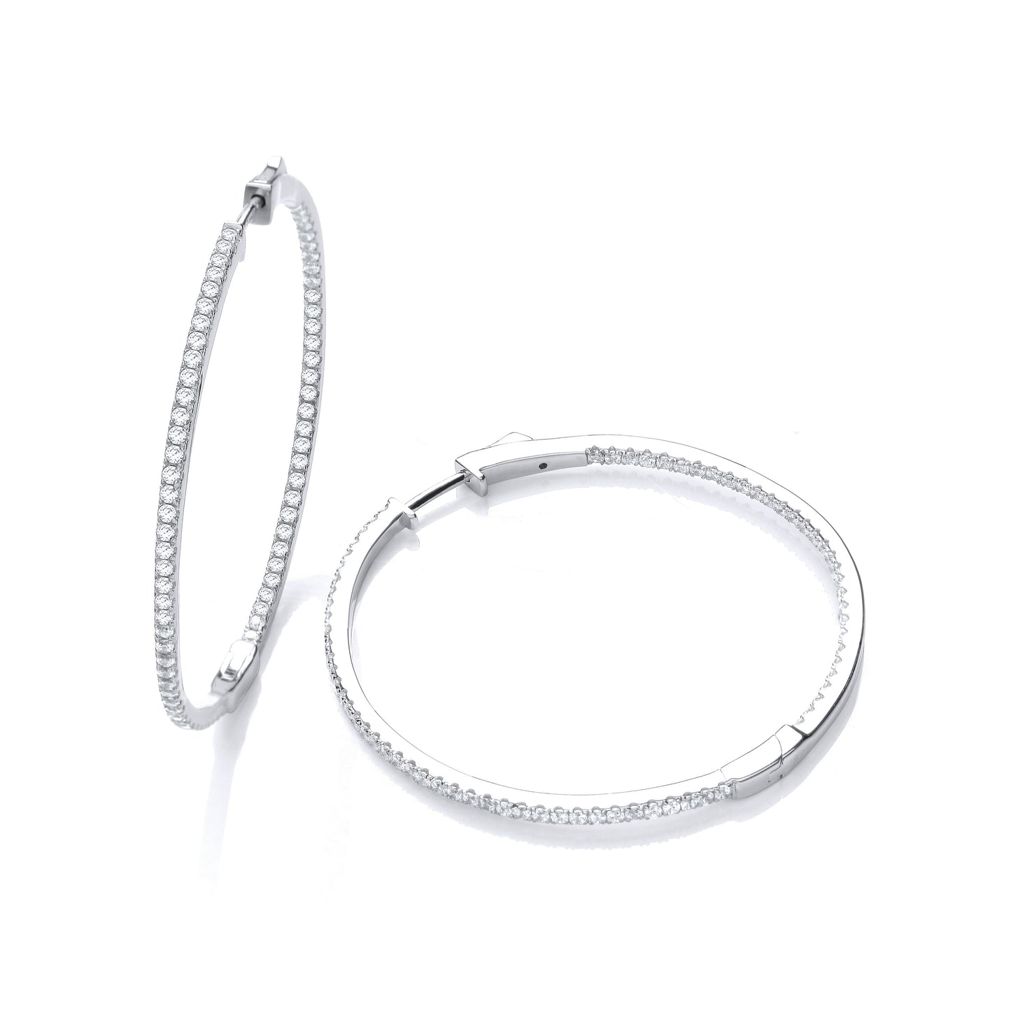 Micro Pave' Big Round Hoop Cubic Zirconia Earrings - Silver