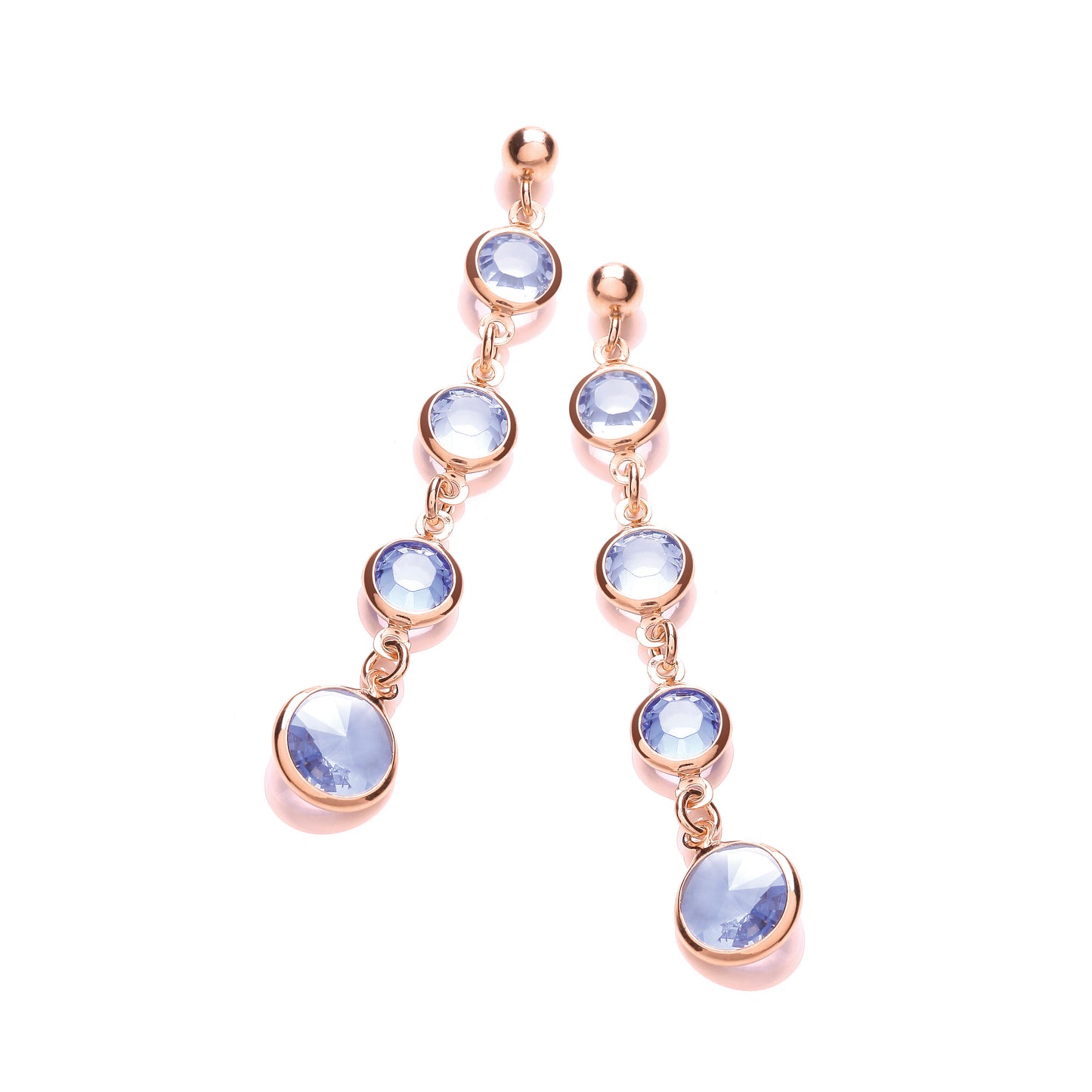 Blue Stones, Rose Plated Drop Earrings - Silver