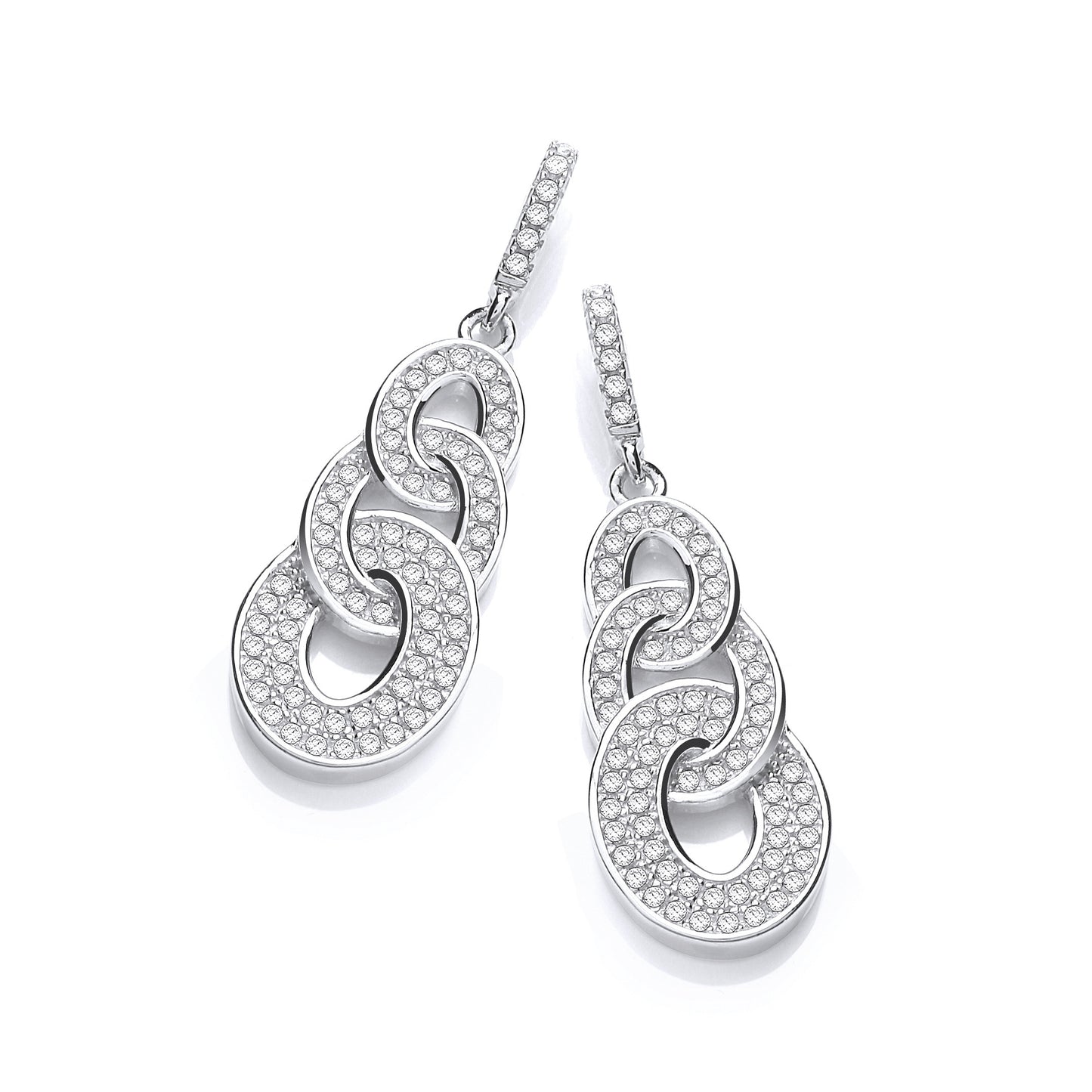 Micro Pave' Oval Intertwined Cubic Zirconia Drop Earrings - Silver