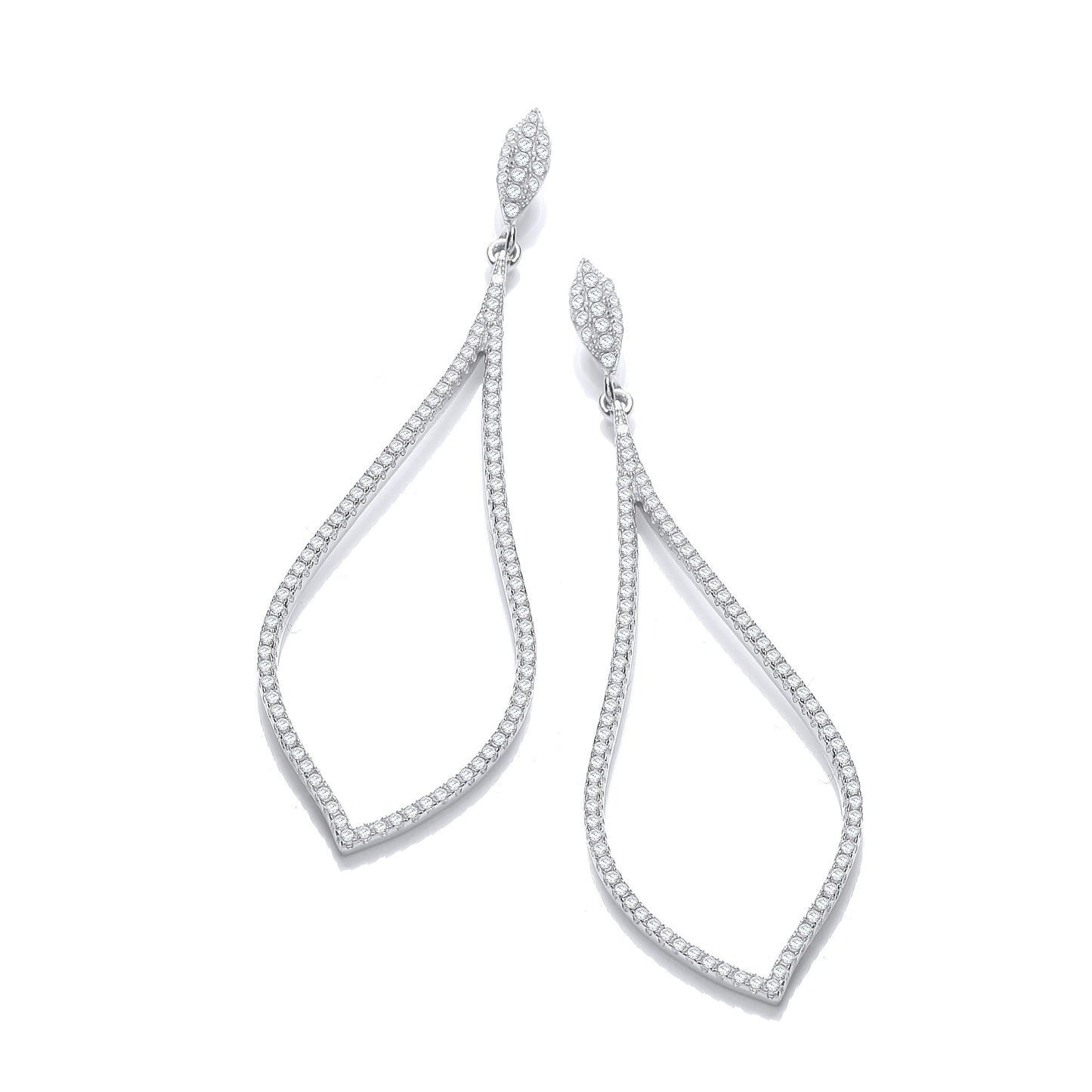 Micro Pave' Long Teardrop Cubic Zirconia Earrings - Silver