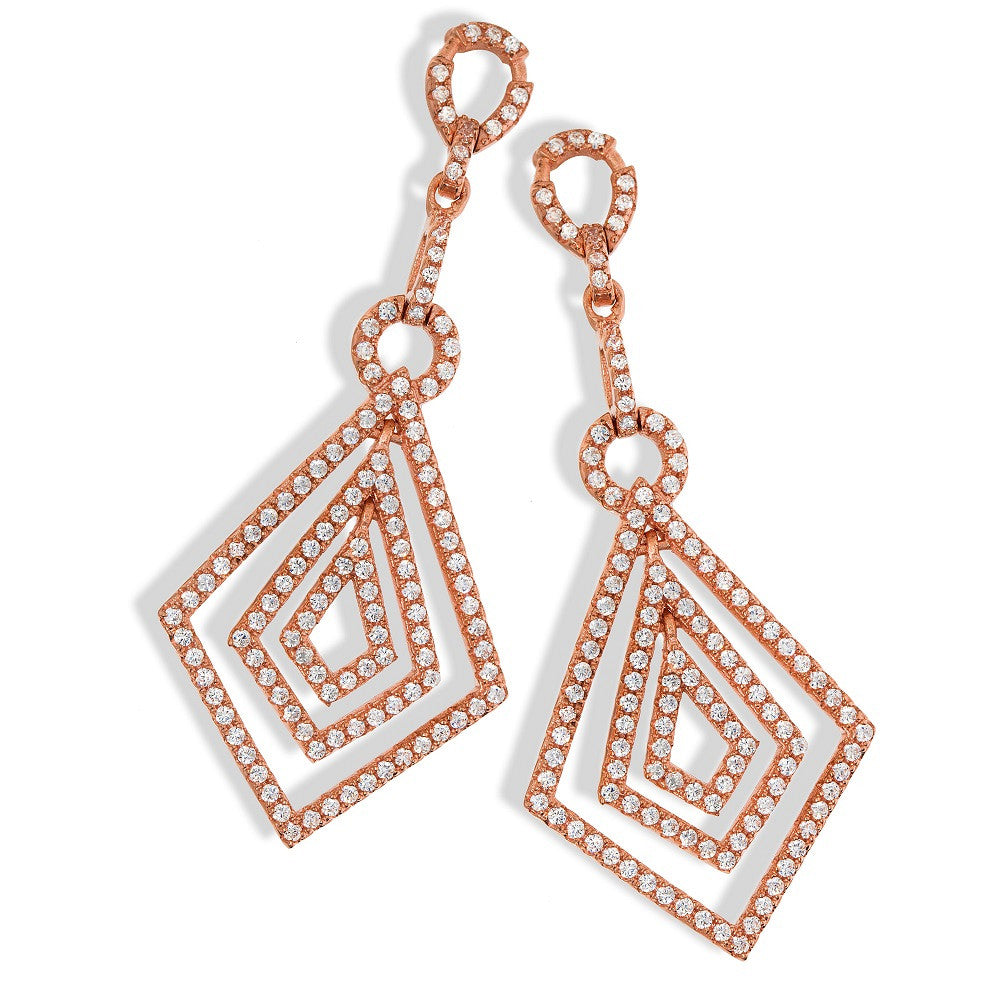 Micro Pave Rose Coated Fancy Drop Cubic Zirconia Earrings - Silver