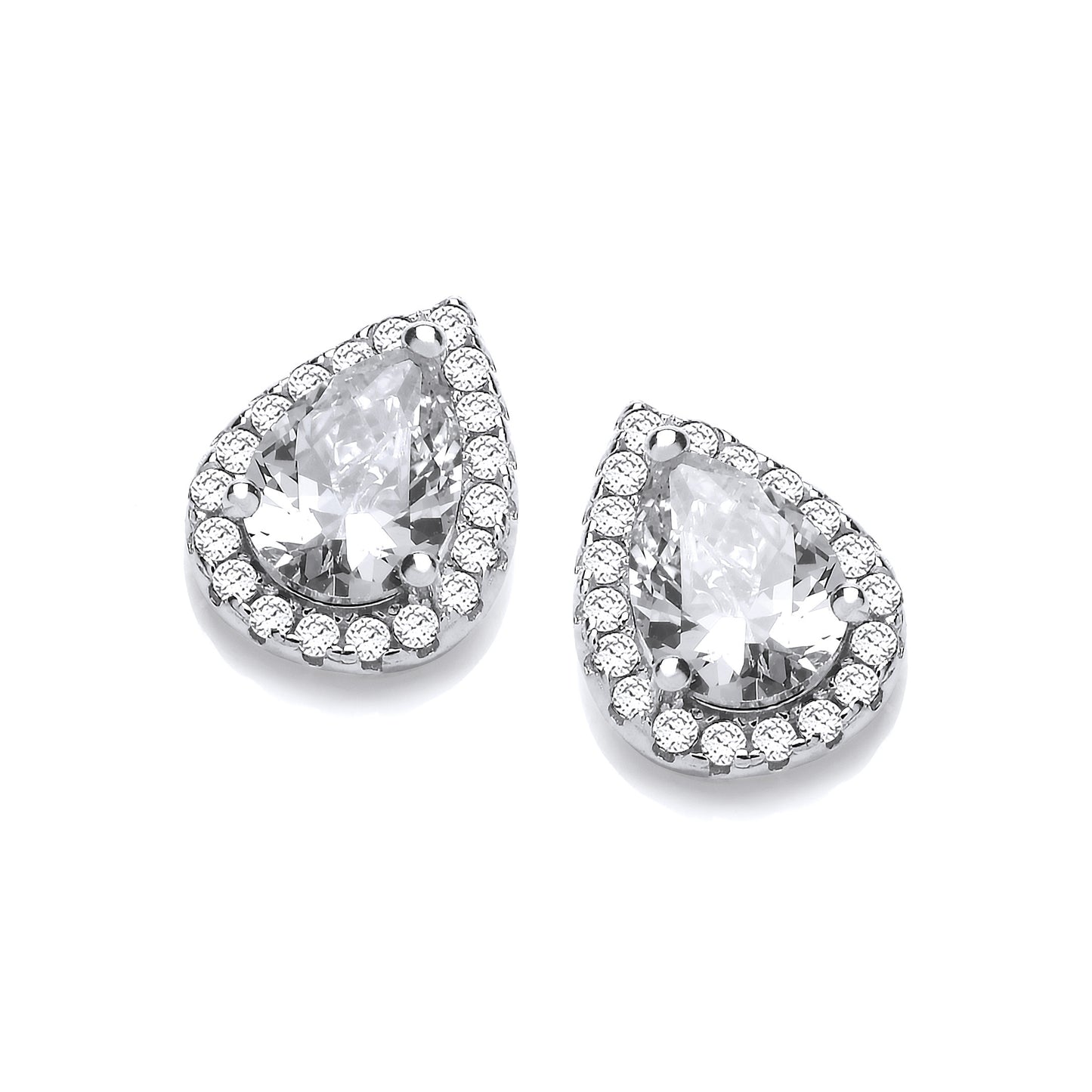 Teardrop Clear Cubic Zirconia Stud Earrings - Silver