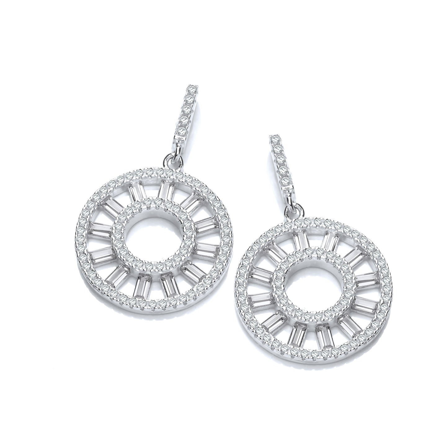 Circle of Life Round & Baguette Cubic Zirconia Silver Earrings - Silver