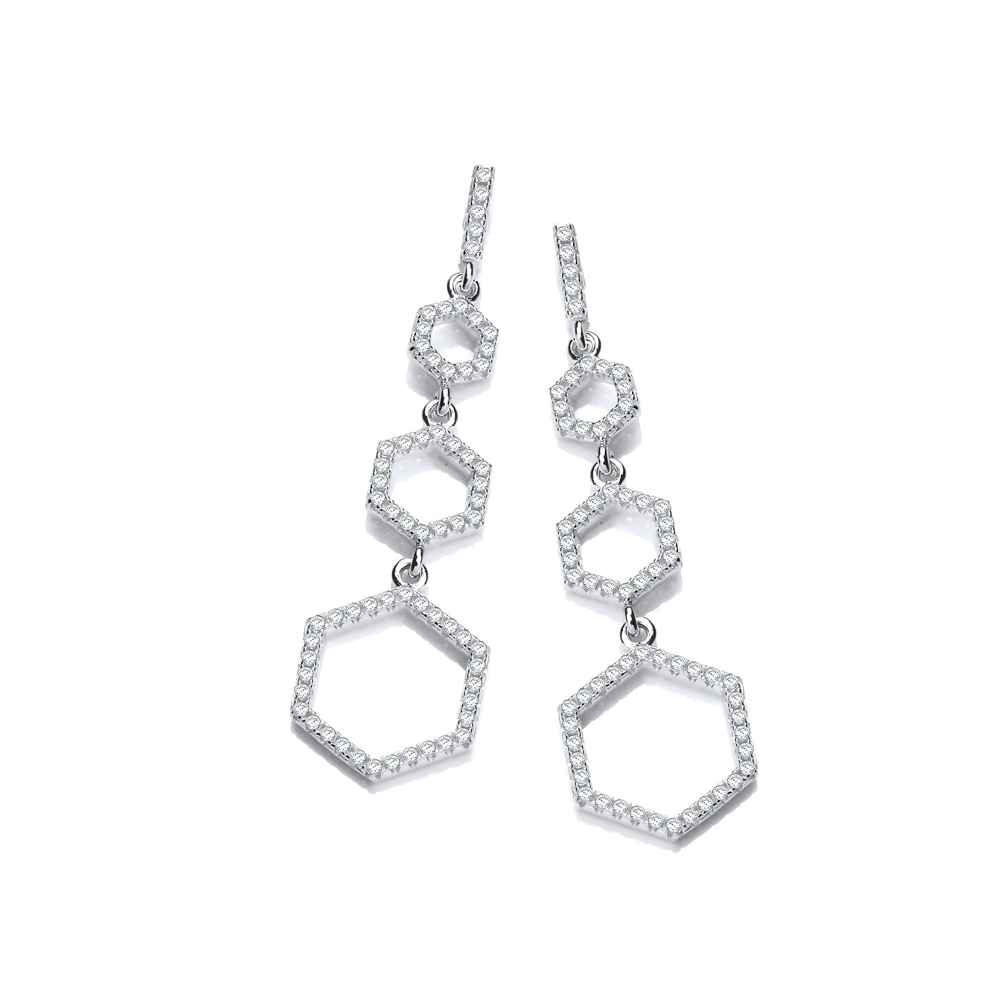 Honeycomb Style Silver Cubic Zirconia Earrings - Silver