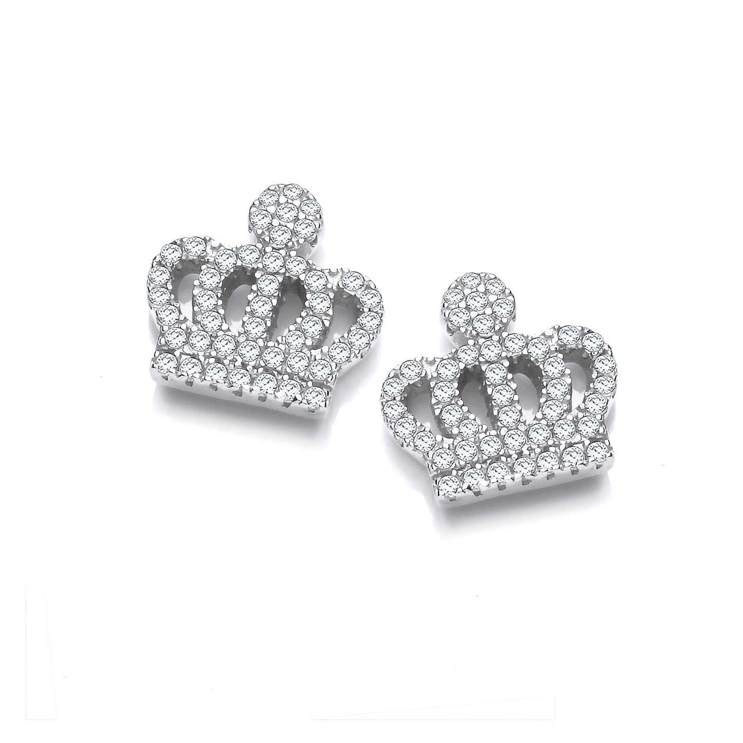 Micro Pave Cubic Zirconia Crown Stud Silver Earrings - Silver