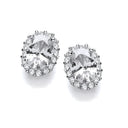 Oval Clear Cubic Zirconia Stud Silver Earrings