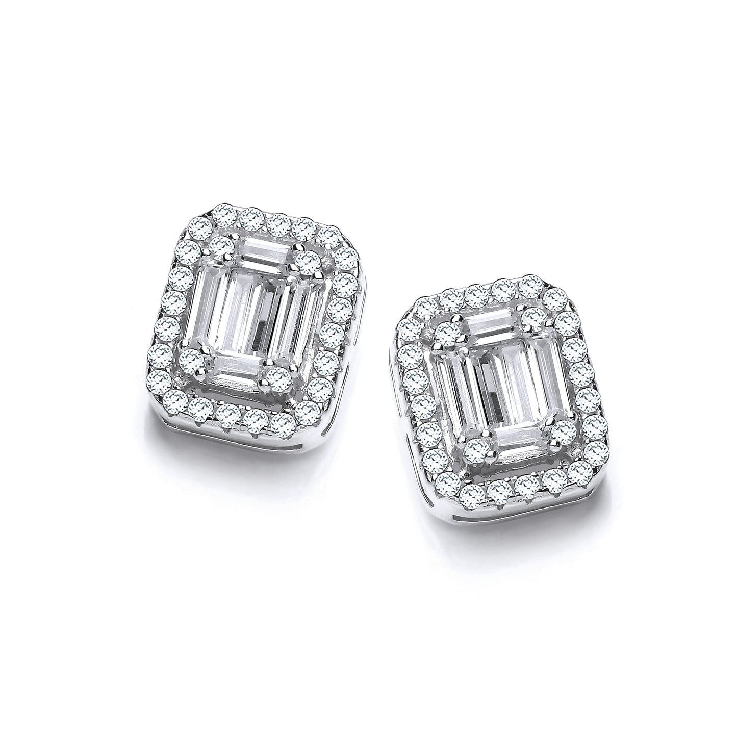 Emerald Look Created by Cubic Zirconia Baguettes, Silver Stud Earrings - Silver