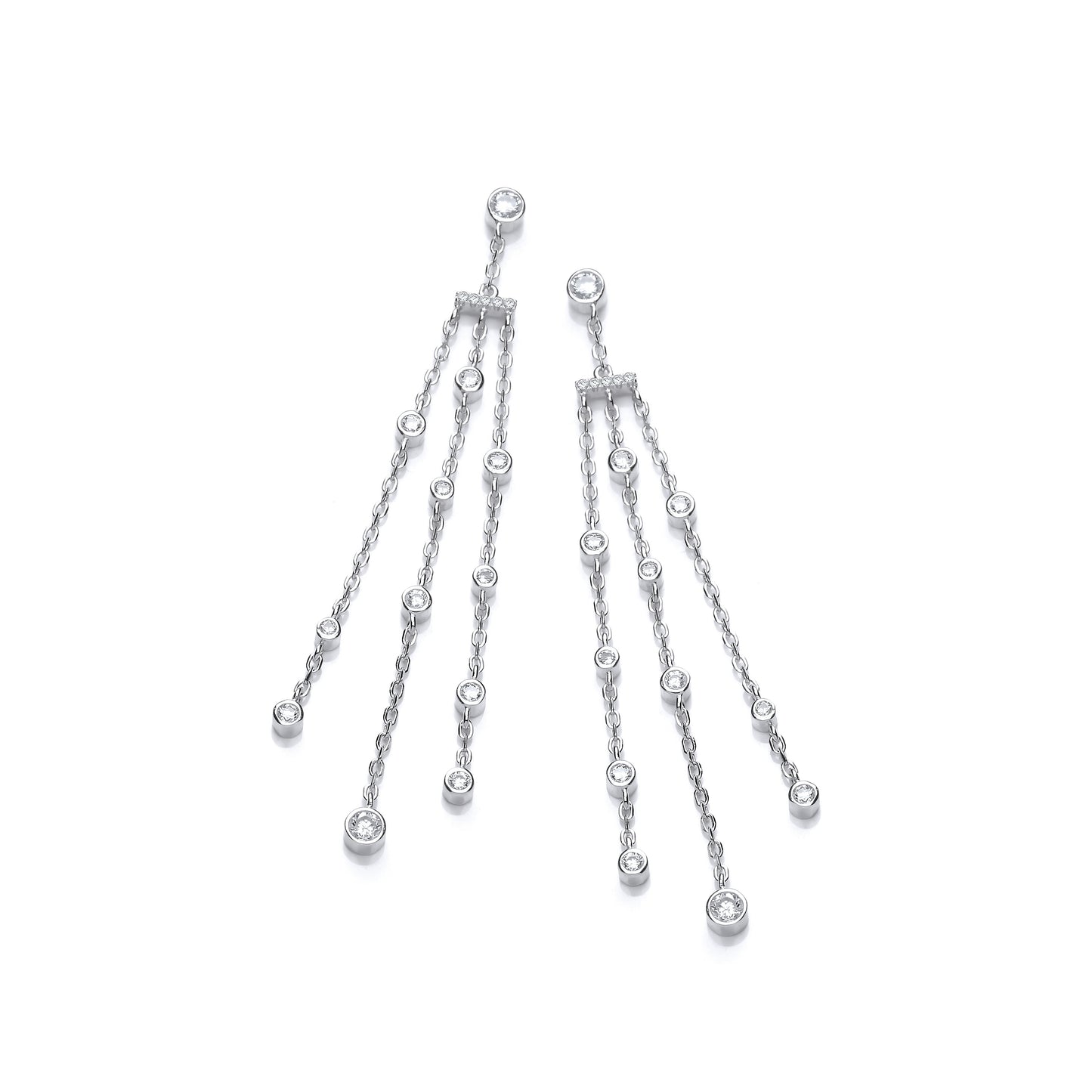 Three Strings with Rubover Cubic Zirconias Silver Drop Earrings - Silver