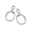 Oval Plain & Cubic Zirconias Drop Earrings