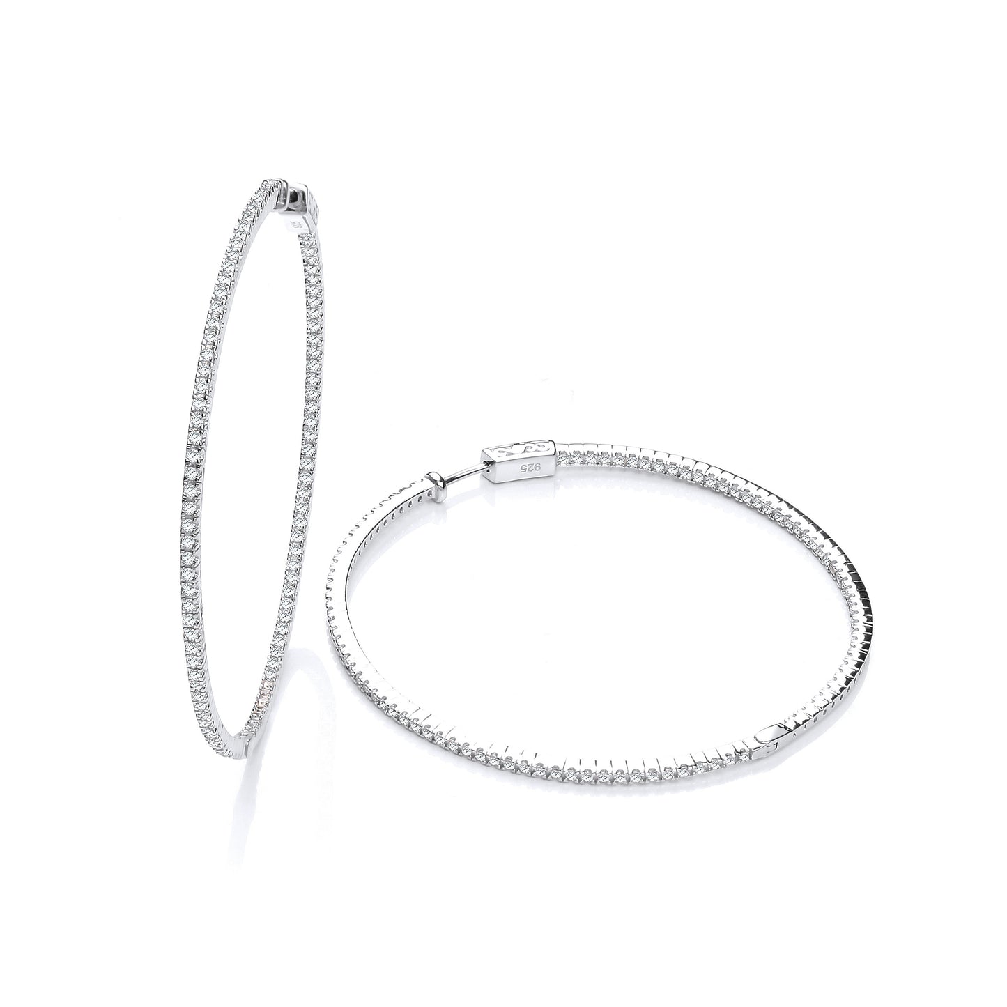 Micro Pave' 60mm Round Hoop Cubic Zirconia Earrings - Silver