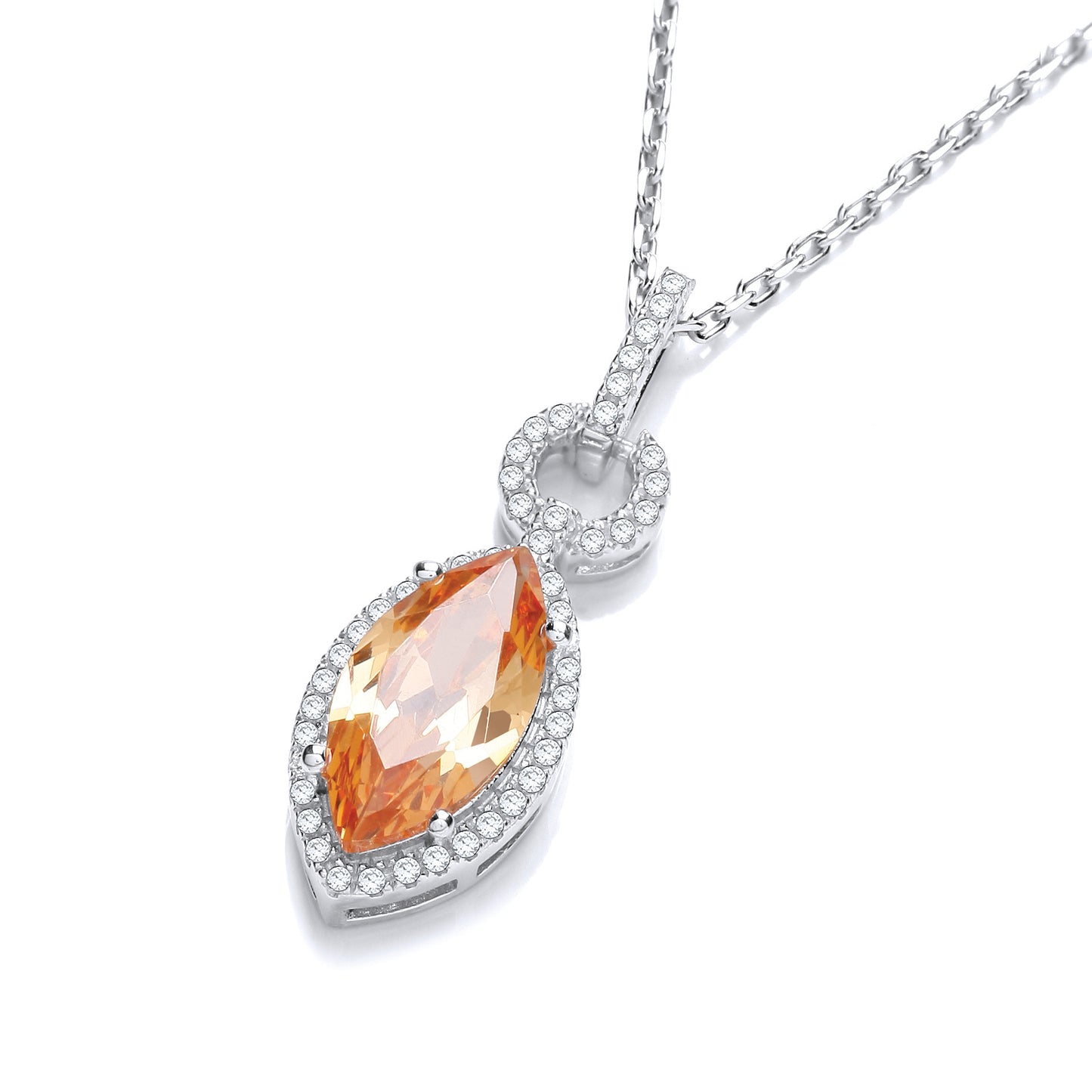 Micro Pave' Champagne & White Drop Pendant with 18" Chain - Silver