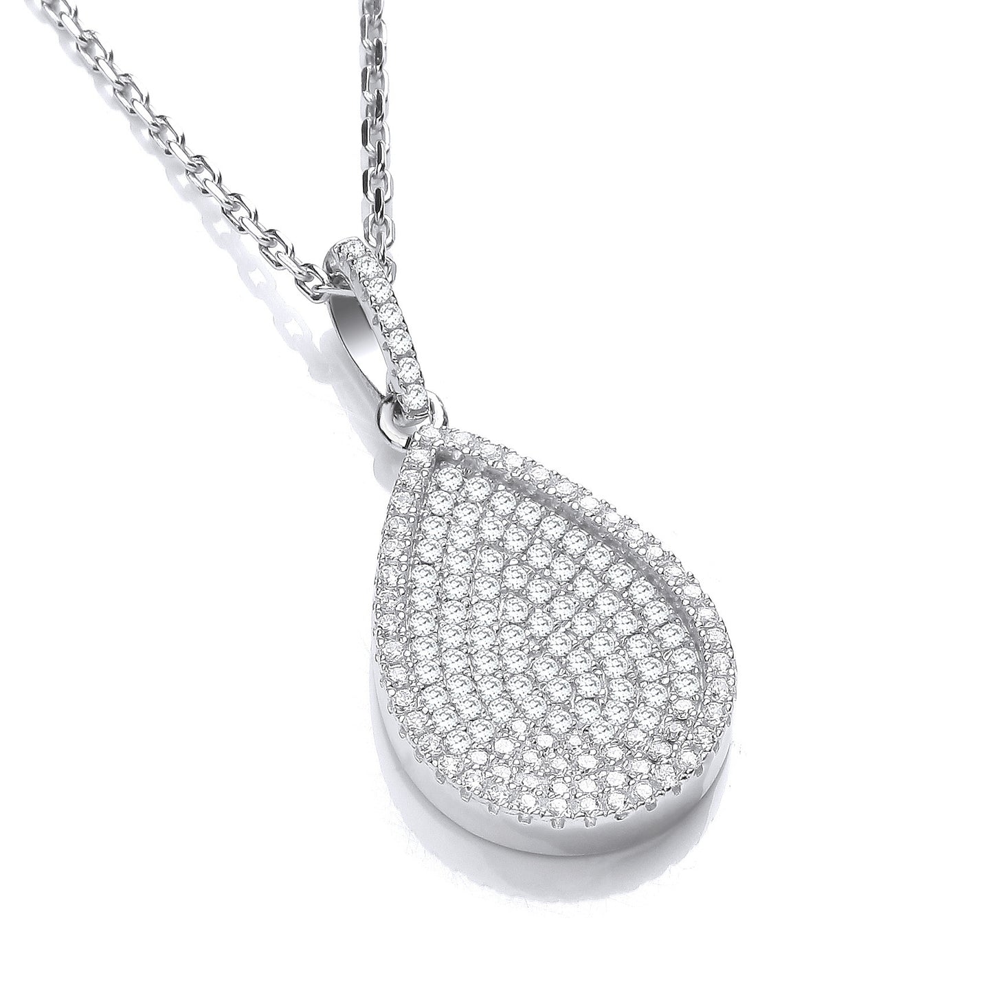 Micro Pave' Pear Shape Pendant with 18" Chain - Silver