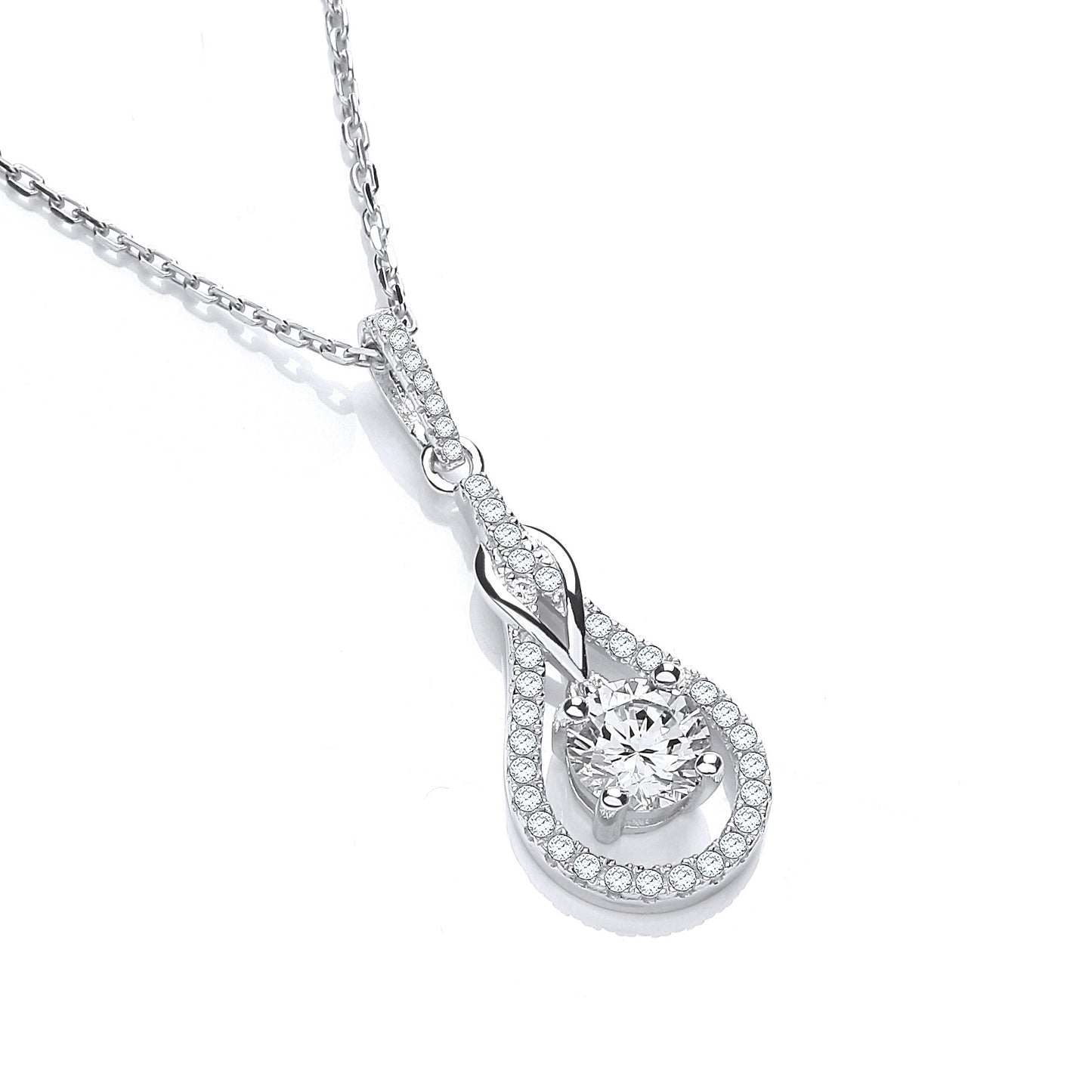 Micro Pave' Teardrop Cubic Zirconia Pendant with 18" Chain - Silver