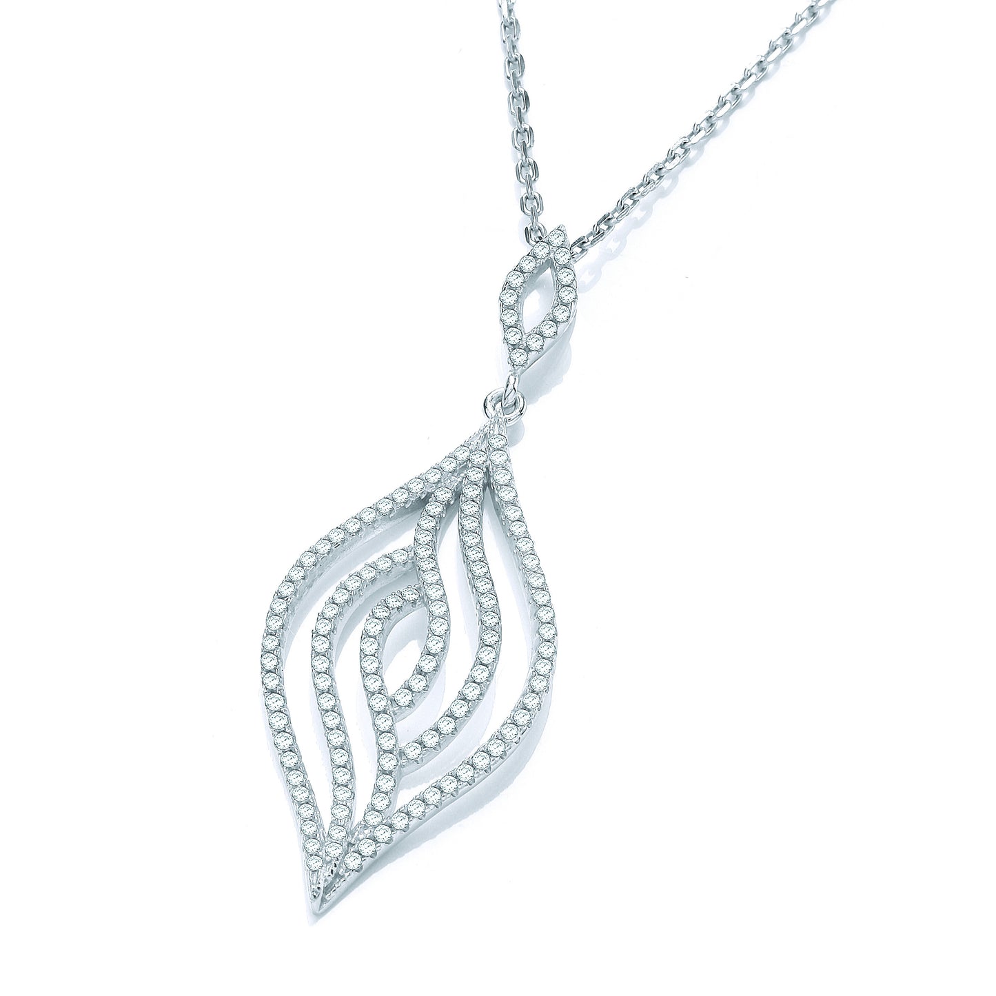 Micro Pave' Leaf Cubic Zirconia Pendant with 18" Chain - Silver