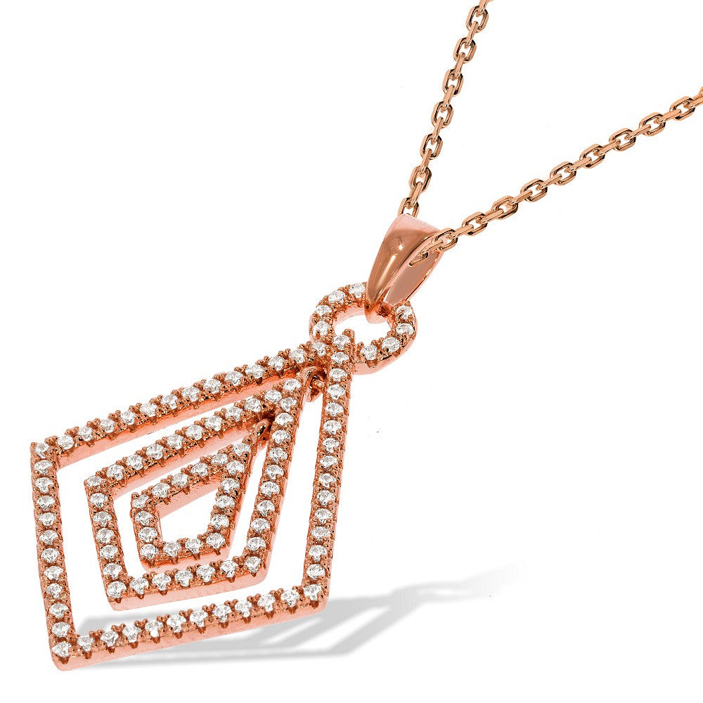 Micro Pave Rose Coated Fancy Cubic Zirconia Pendant with 18" Chain - Silver