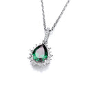 Silver Green Teardrop Cubic Zirconia Pendant with 18" Chain