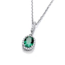 Oval Green Cubic Zirconia Drop Pendant with 18" Chain