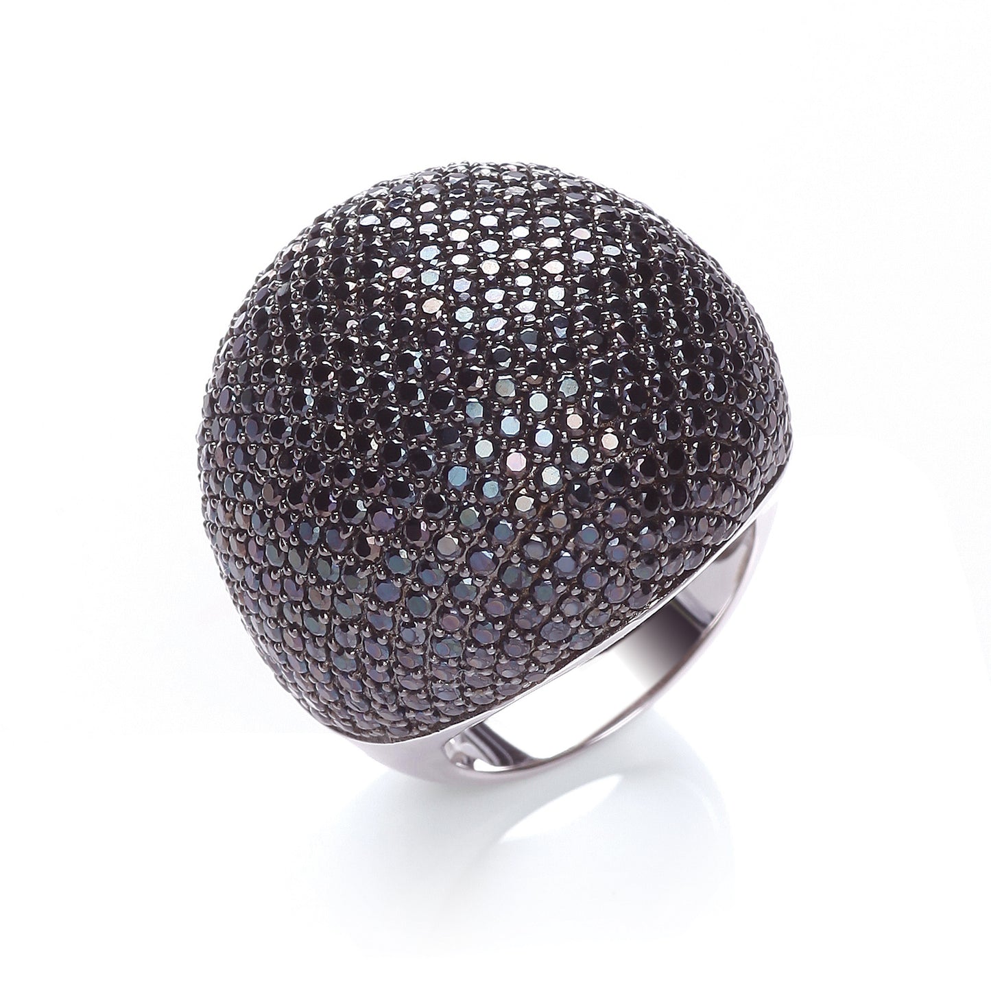 Micro Pave' Big Cocktail Ring 503 Black Cubic Zirconia - Silver