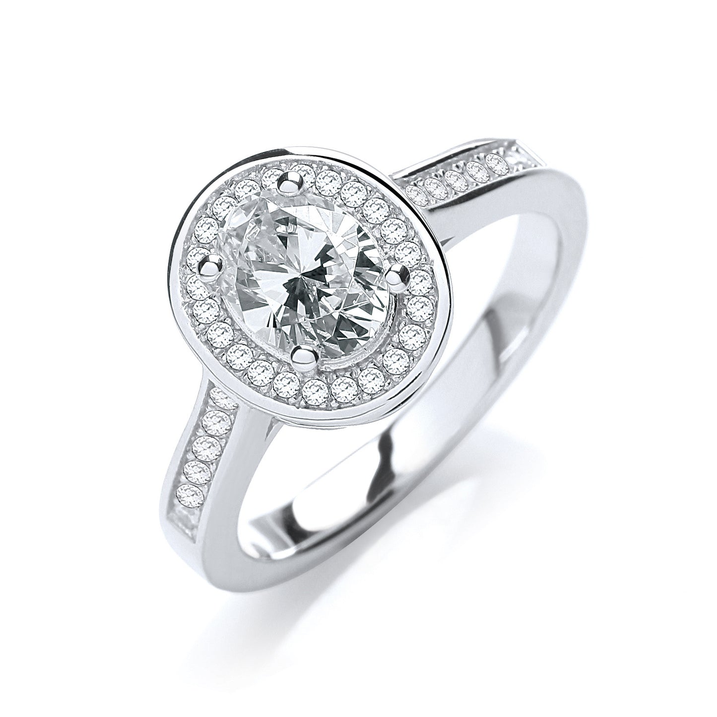Micro Pave' Oval Shape Cubic Zirconia Ring - Silver