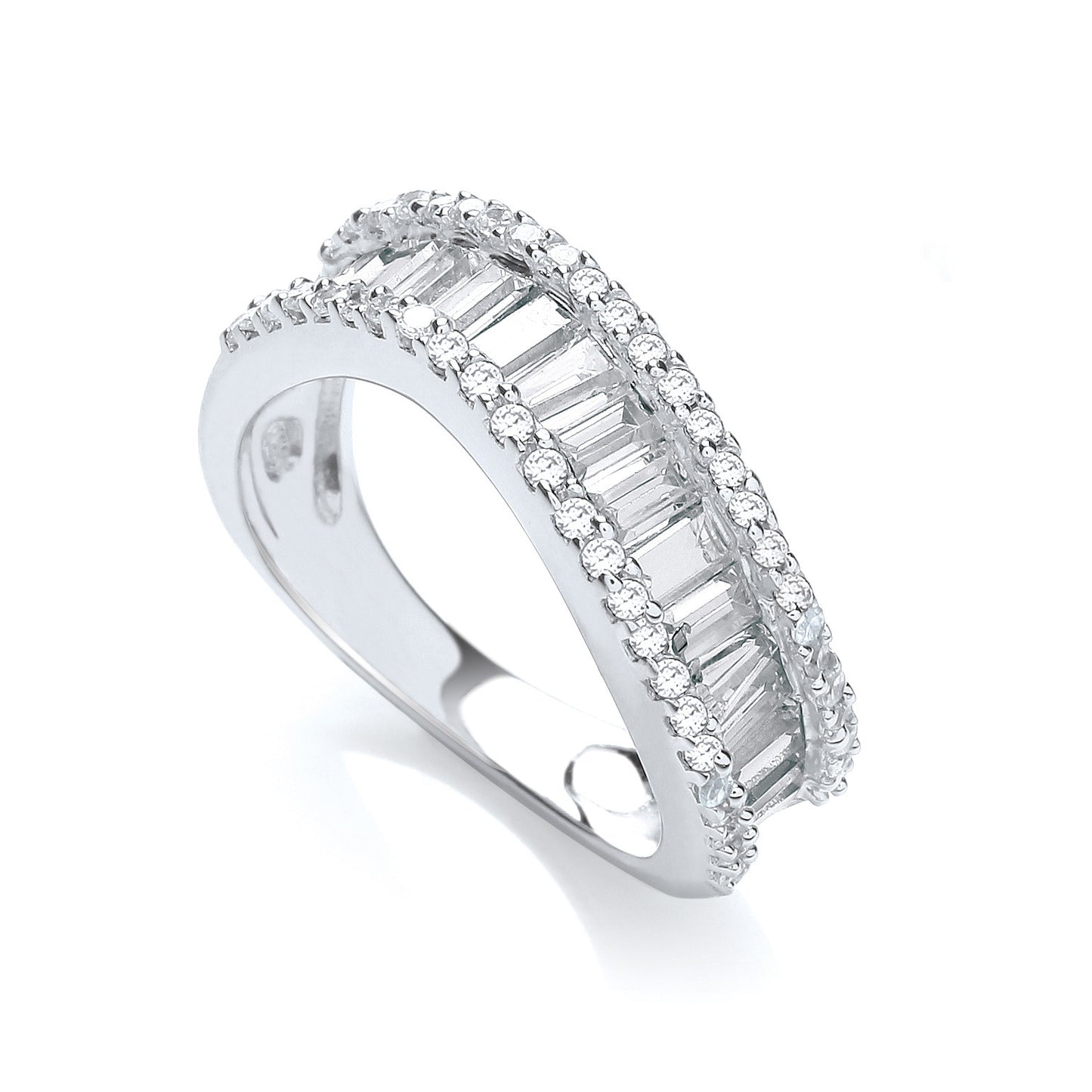Baguette with Round Cubic Zirconia Ring - Silver