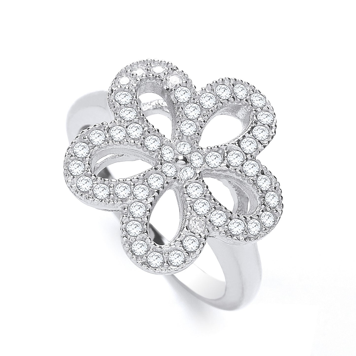 Daisy Shape Fancy Cubic Zirconia Ring - Silver