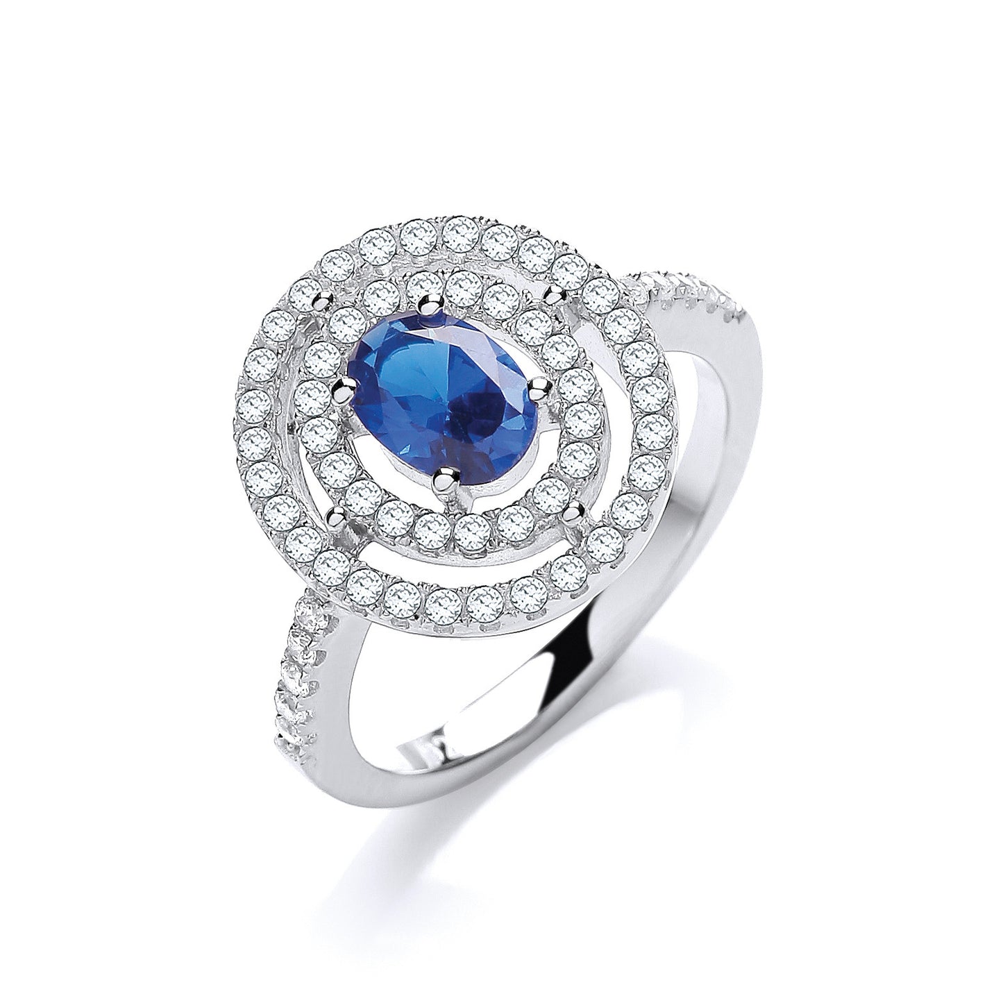 Micro Pave' Sapphire Blue & Clear Cubic Zirconias Ring - Silver