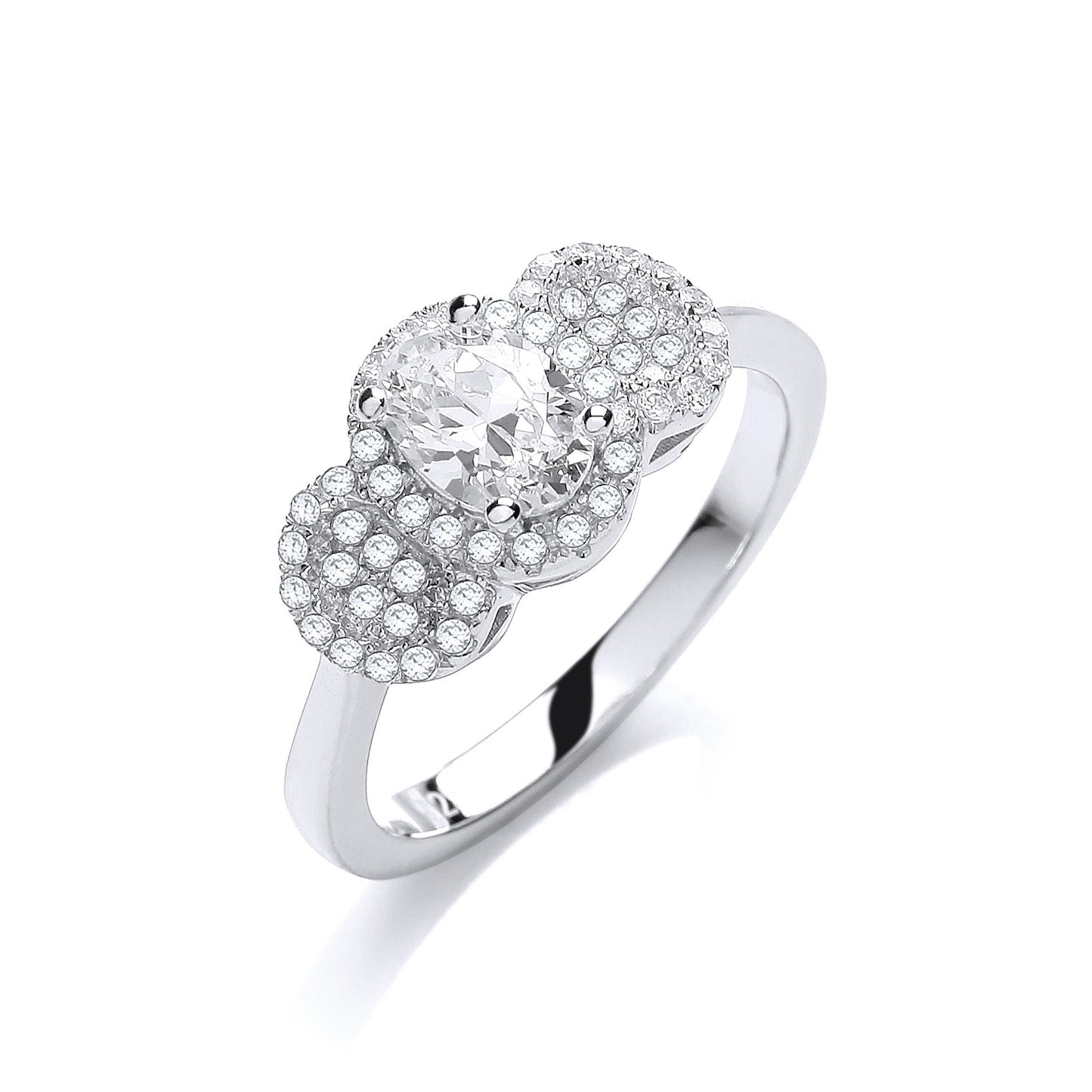 Micro Pave' Trilogy with Centre Cubic Zirconia Ring - Silver