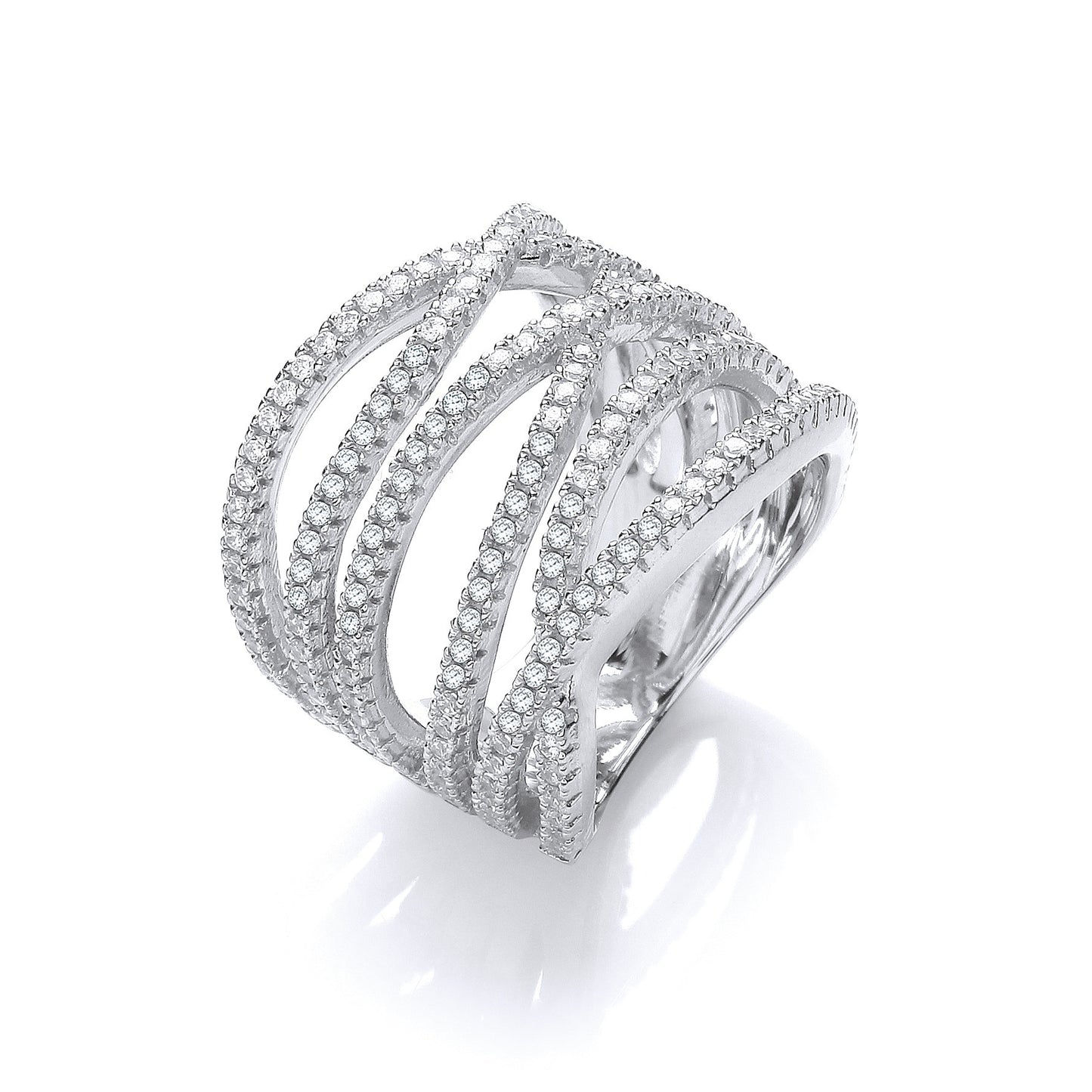Micro Pave' Six Rows of Clear Cubic Zirconia Ring - Silver