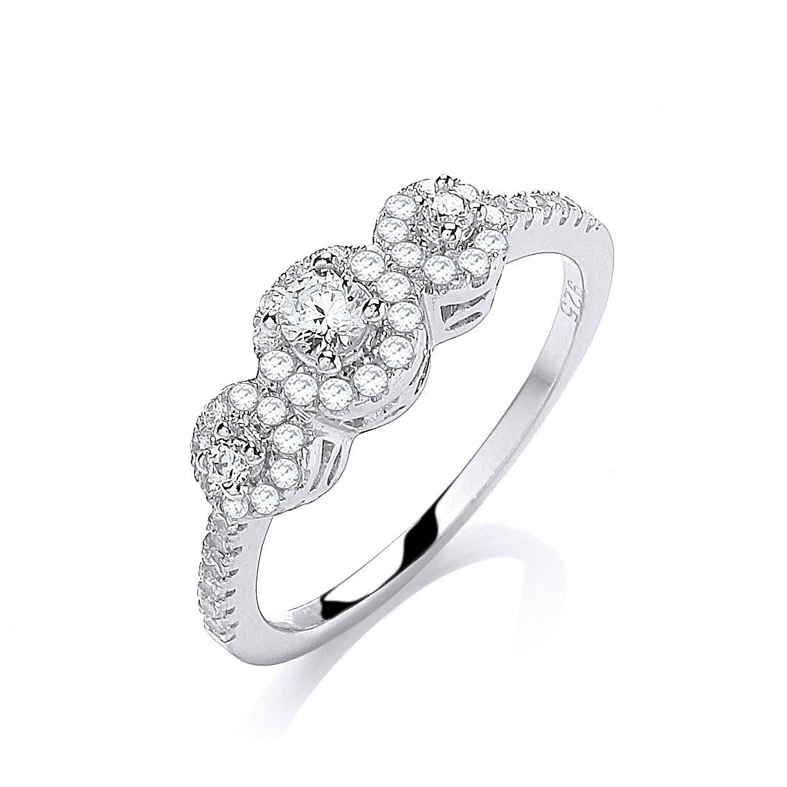 Micro Pave' Trilogy Round Brilliant Cubic Zirconia 's Ring - Silver