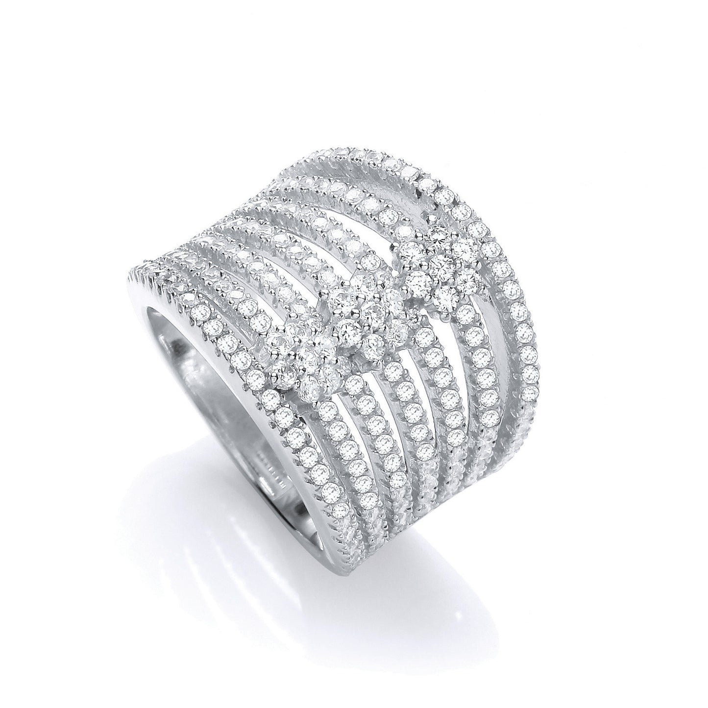 Micro Pave' Seven Row Cubic Zirconia 's Ring - Silver