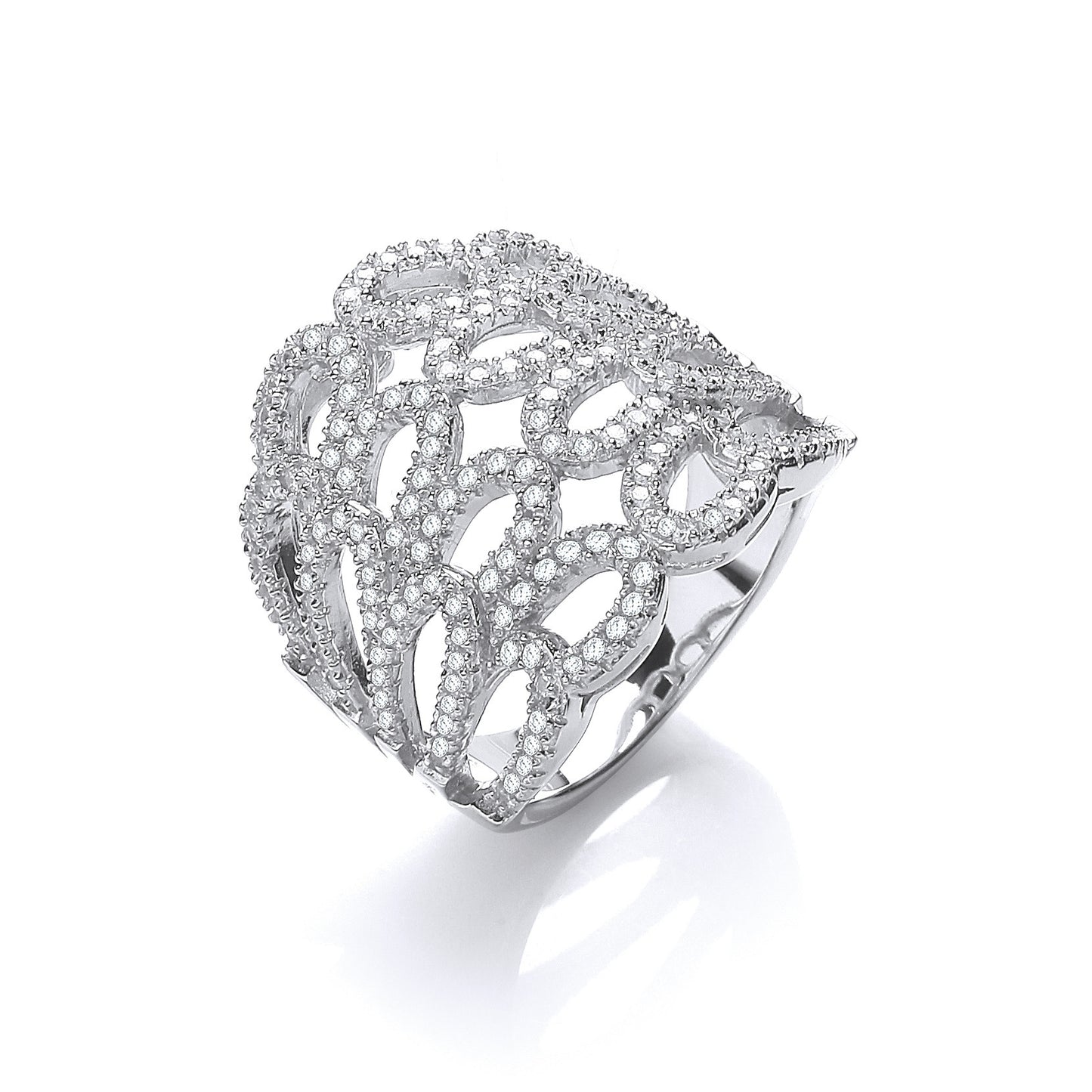 Micro Pave' Cubic Zirconia Fancy Ring - Silver
