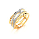 Yellow Gold Coated Silver, Three Row, Micro Pave Cubic Zirconia Ring