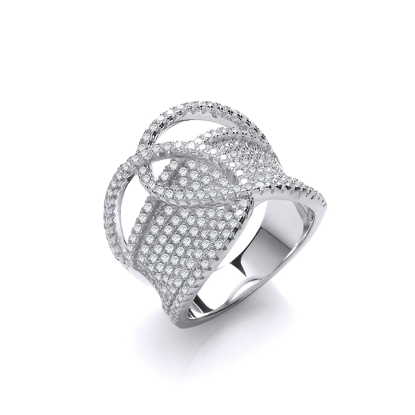 Micro Pave Cubic Zirconia Interlocking Top Silver Ring - Silver