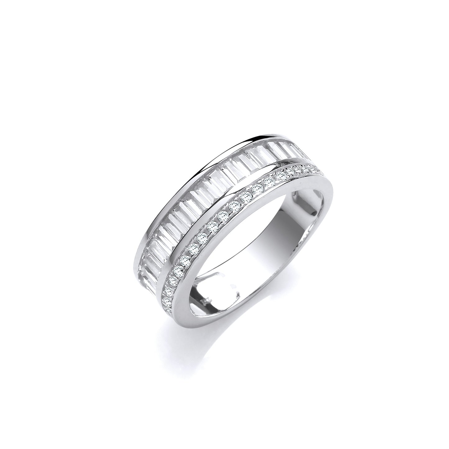 Half ET Baguette and Round Cubic Zirconia's Silver Ring - Silver