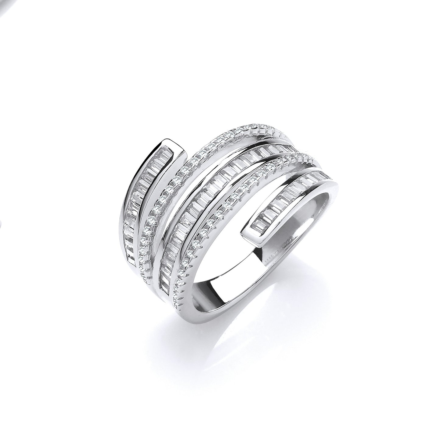 Silver 5-Layer Baguette & Round Cubic Zirconia's Ring - Silver
