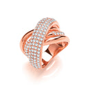 Rose Coated Large Intertwined Design Silver Cubic Zirconia Ring