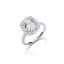 Halo Style High Setting Emerald Cut Cubic Zirconia Silver Ring