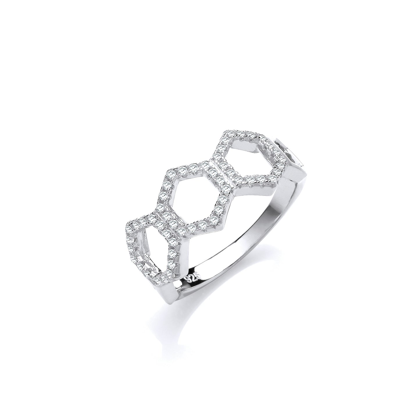 Honeycomb Style Micro Pave Cubic Zirconia Silver Ring - Silver