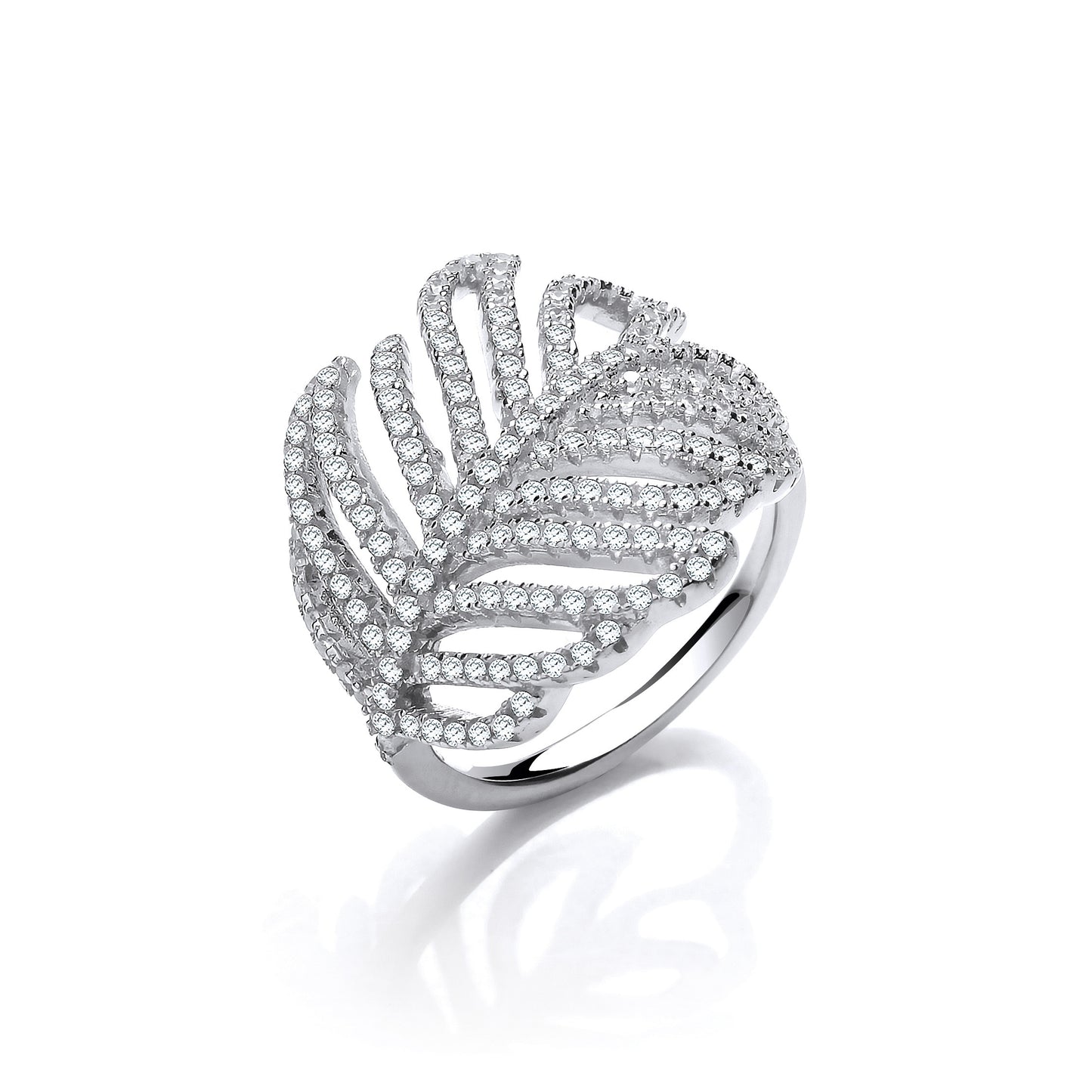 Barley Leaf Style Cubic Zirconia Silver Ring - Silver