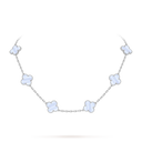 Vintage Alhambra 10 Motifs Necklace in 18K White Gold with Chalcedony