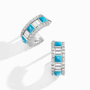 Diamond Mini Hoop Earrings White Gold Turquoise Green Agate