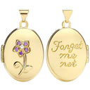 Yellow Gold Oval Double Sided Locket with Purple Cubic Zirconia